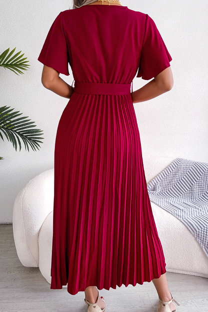 Fold V Neck Waist Skirt Dresses(3 Colors)