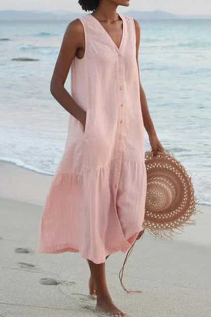 Buckle V Neck Cake Skirt Dresses
