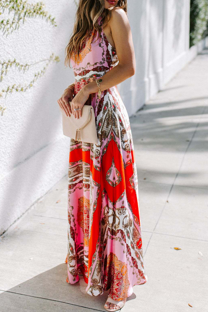 Print Patchwork Halter Waist Skirt Dresses