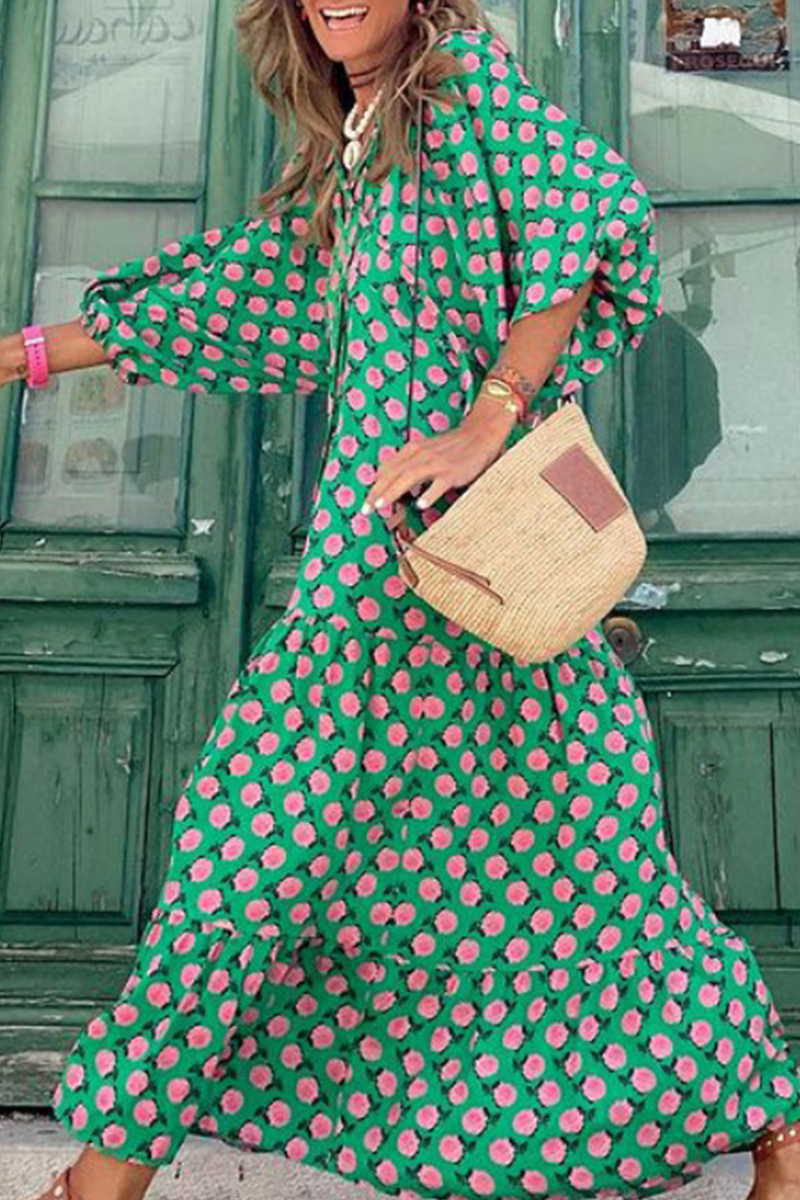 Print Patchwork V Neck Cake Skirt Dresses(10 Colors)