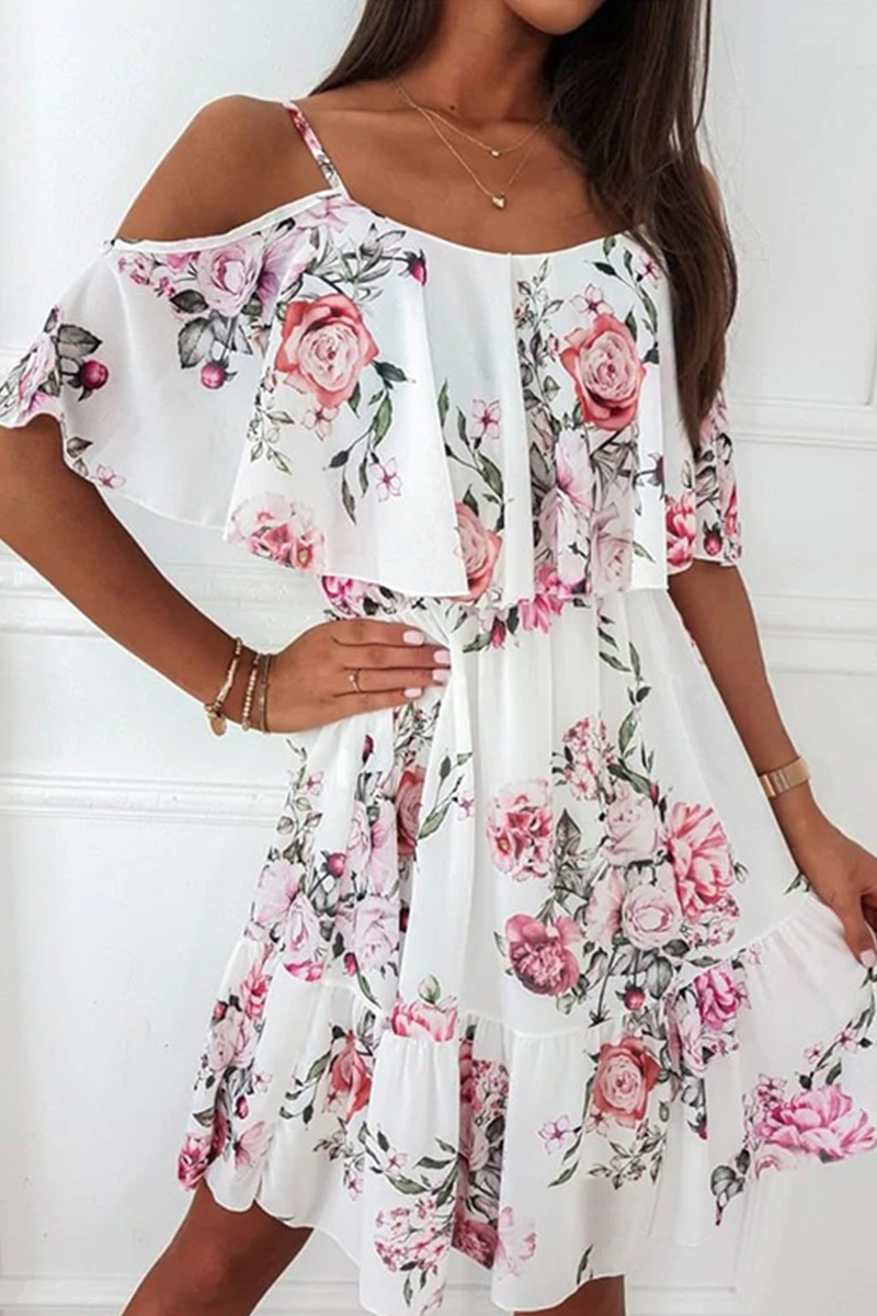 Print Patchwork Spaghetti Strap Cake Skirt Dresses(4 Colors)