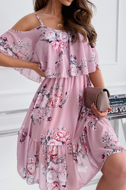 Print Patchwork Spaghetti Strap Cake Skirt Dresses