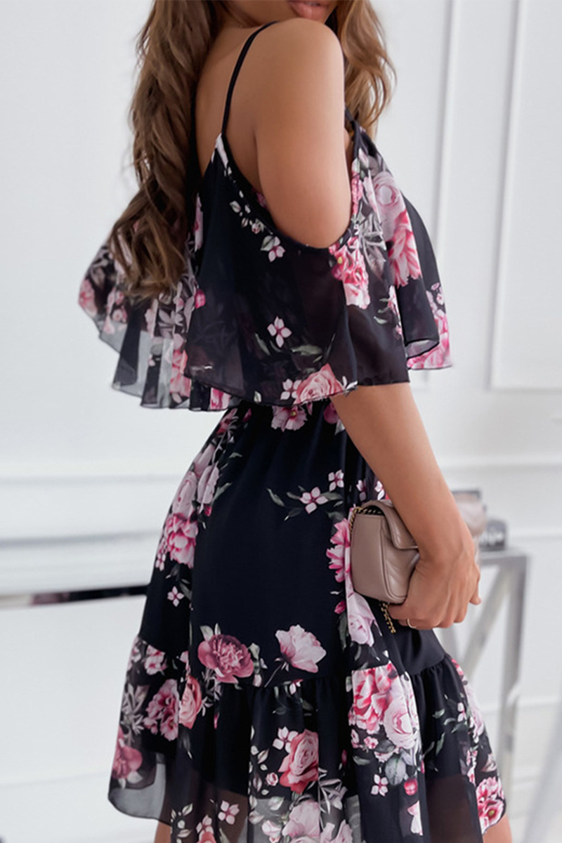 Print Patchwork Spaghetti Strap Cake Skirt Dresses