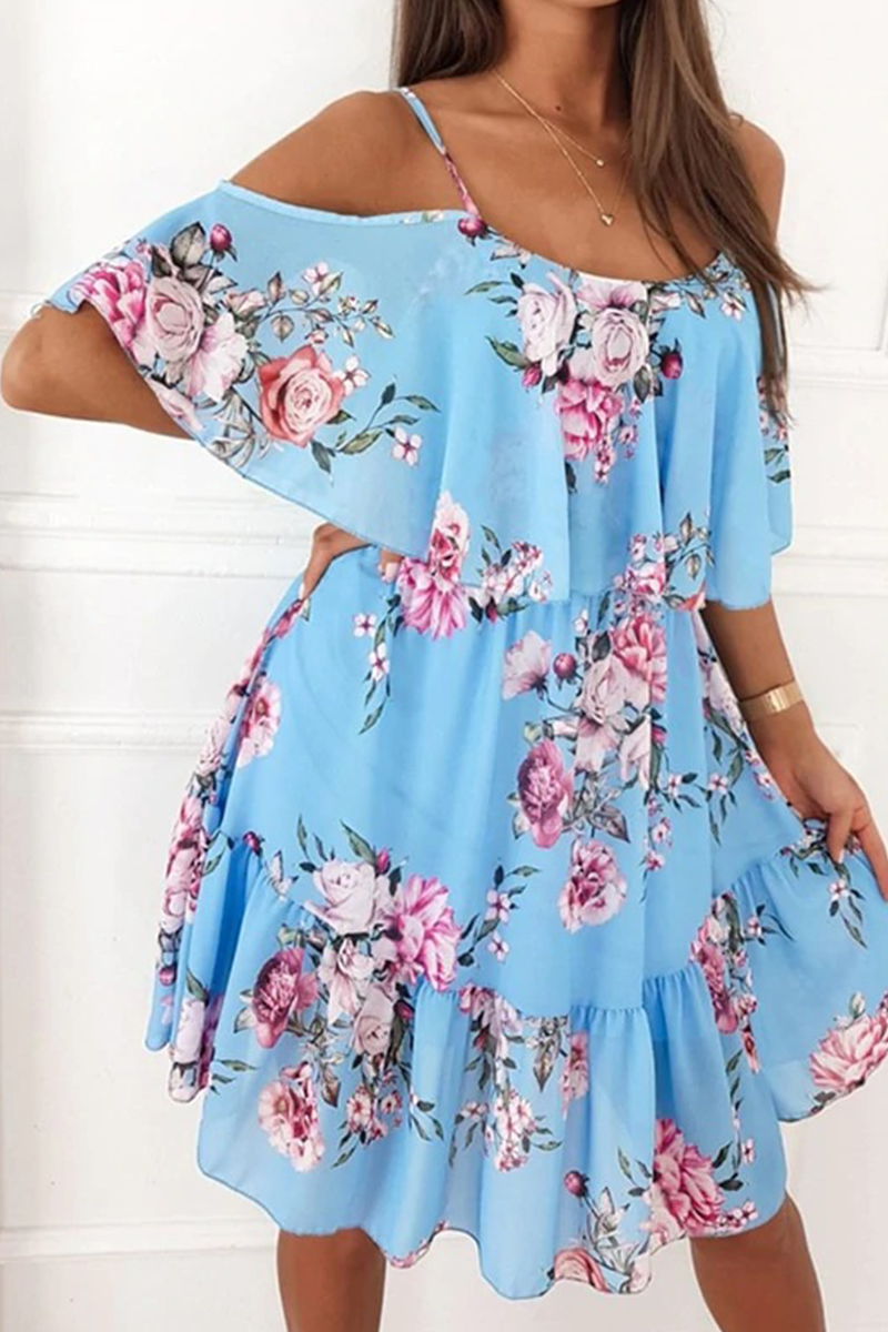 Print Patchwork Spaghetti Strap Cake Skirt Dresses
