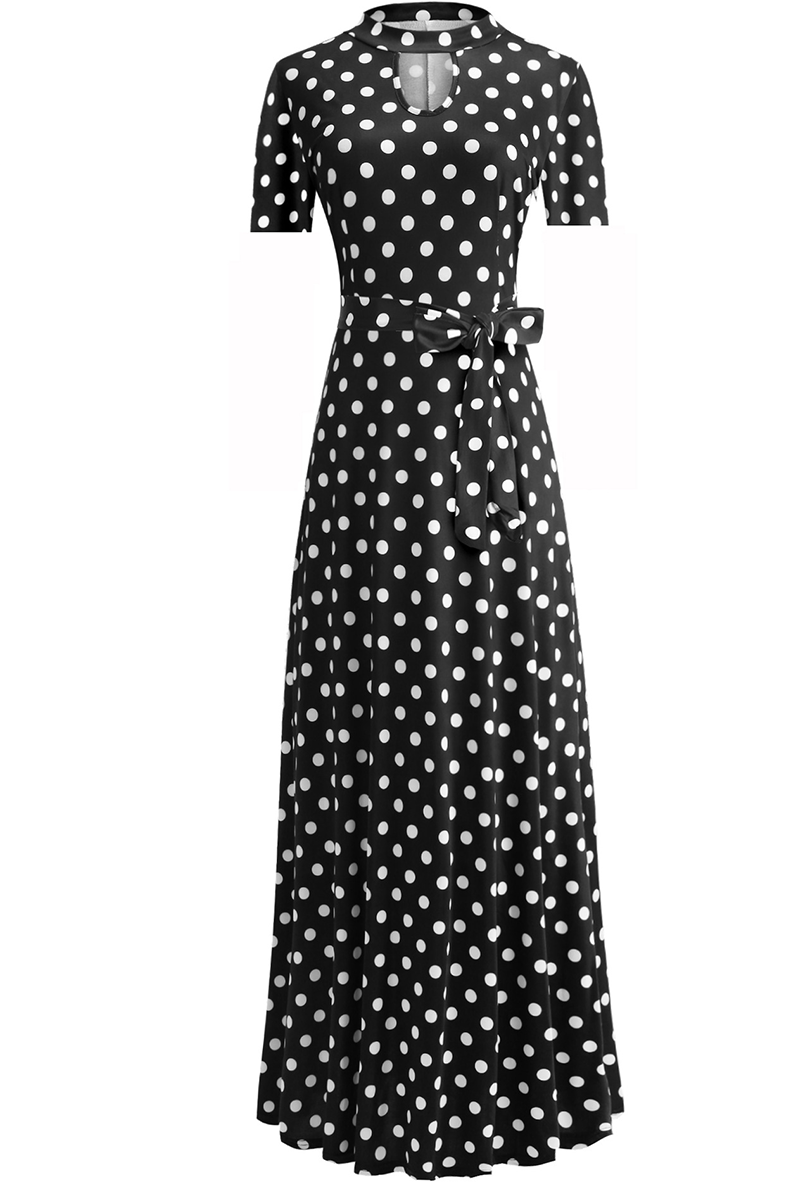 Print Hollowed Out Half a Turtleneck Cake Skirt Dresses