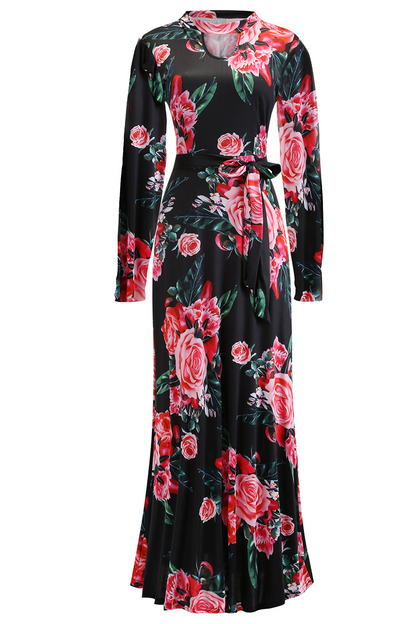 Vacation Print Hollowed Out Half a Turtleneck Cake Skirt Dresses(13 Colors)