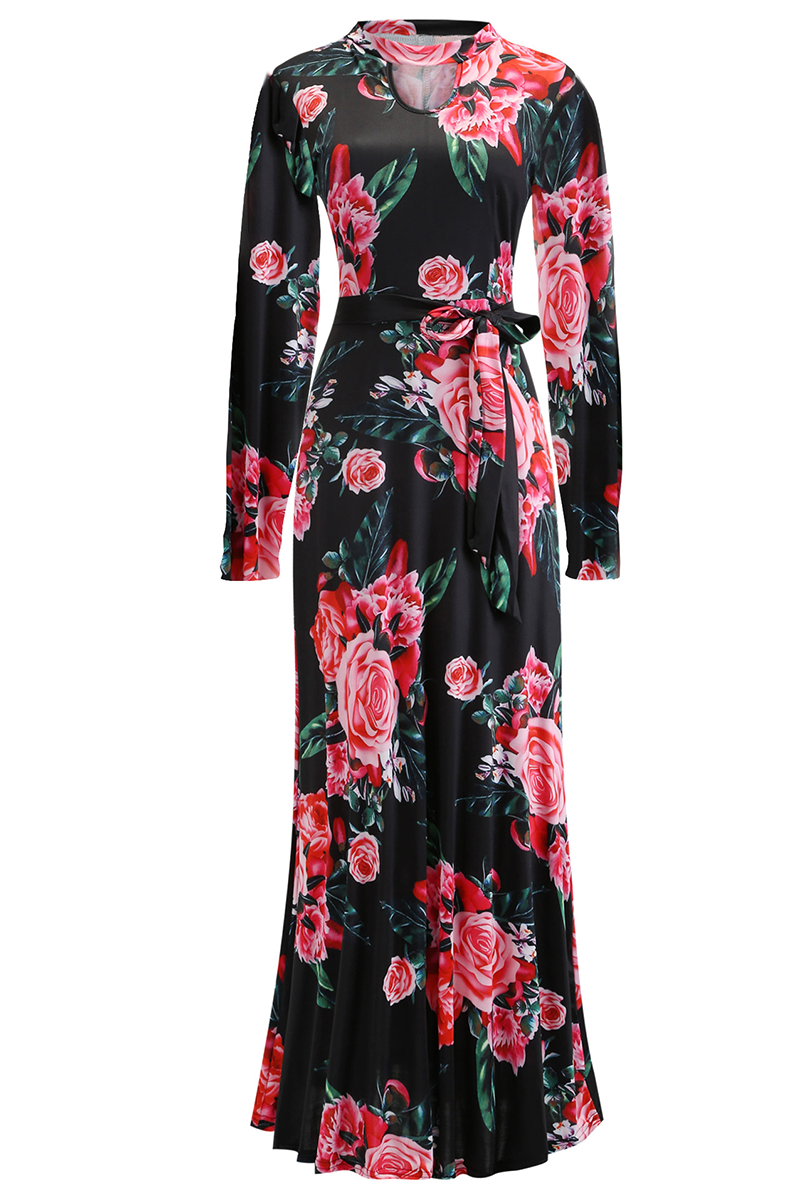 Vacation Print Hollowed Out Half a Turtleneck Cake Skirt Dresses(13 Colors)