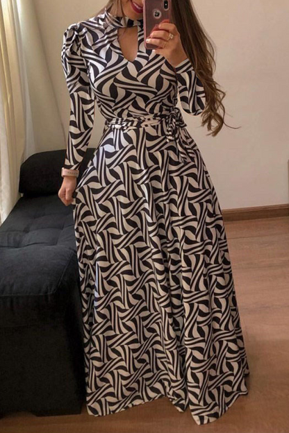 Vacation Print Hollowed Out Half a Turtleneck Cake Skirt Dresses(13 Colors)