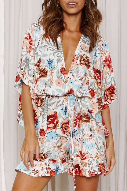 Print Patchwork V Neck Straight Jumpsuits(7 Colors)