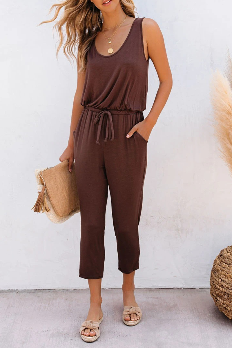 Patchwork U Neck Regular Jumpsuits