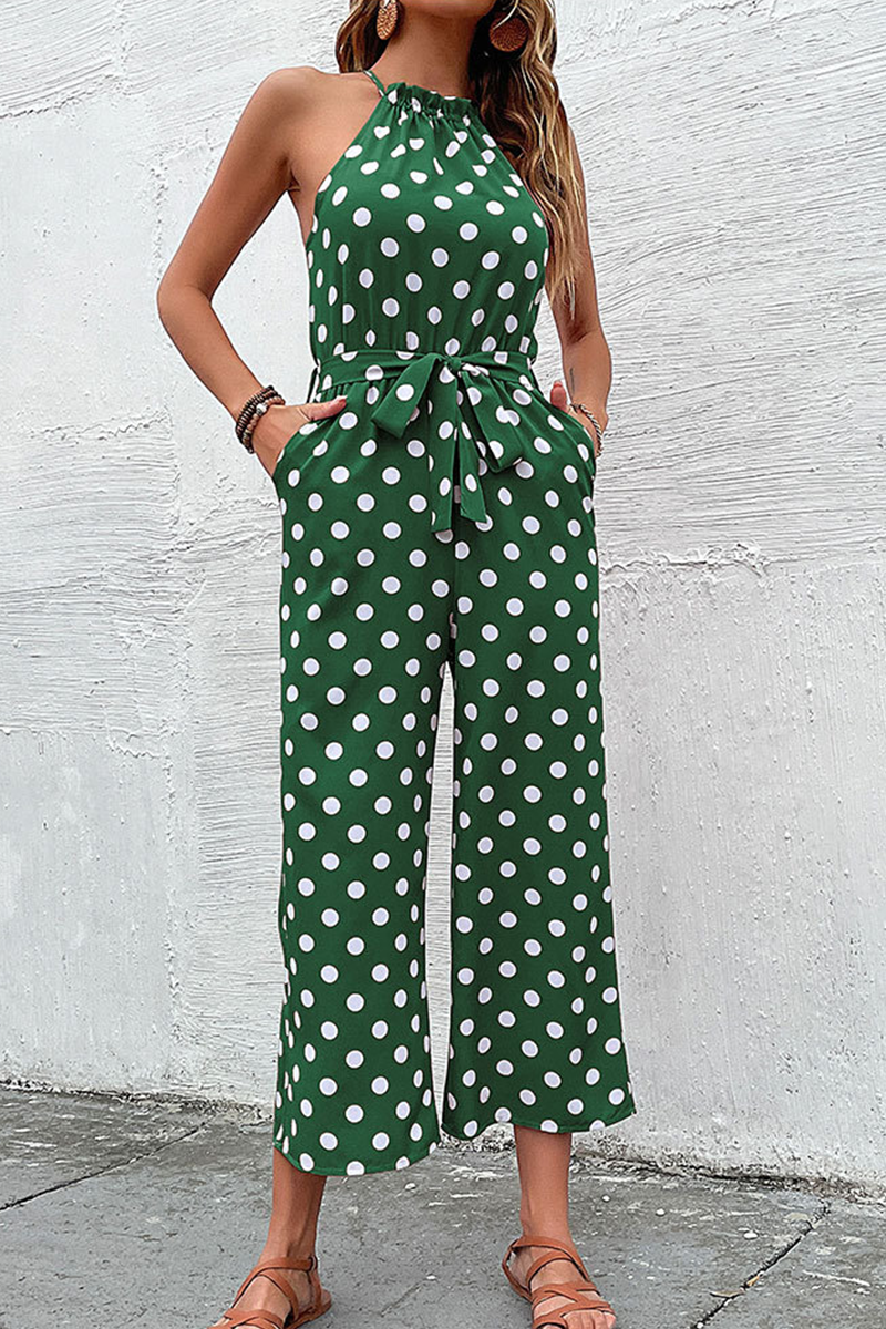 Dot Patchwork Halter Straight Jumpsuits(4 Colors)