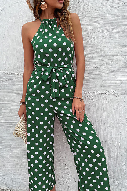 Dot Patchwork Halter Straight Jumpsuits(4 Colors)