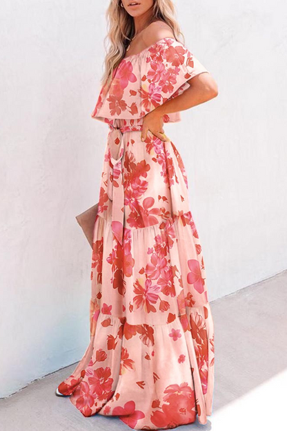 Gradual Change Flounce Off the Shoulder Cake Skirt Dresses(4 Colors)