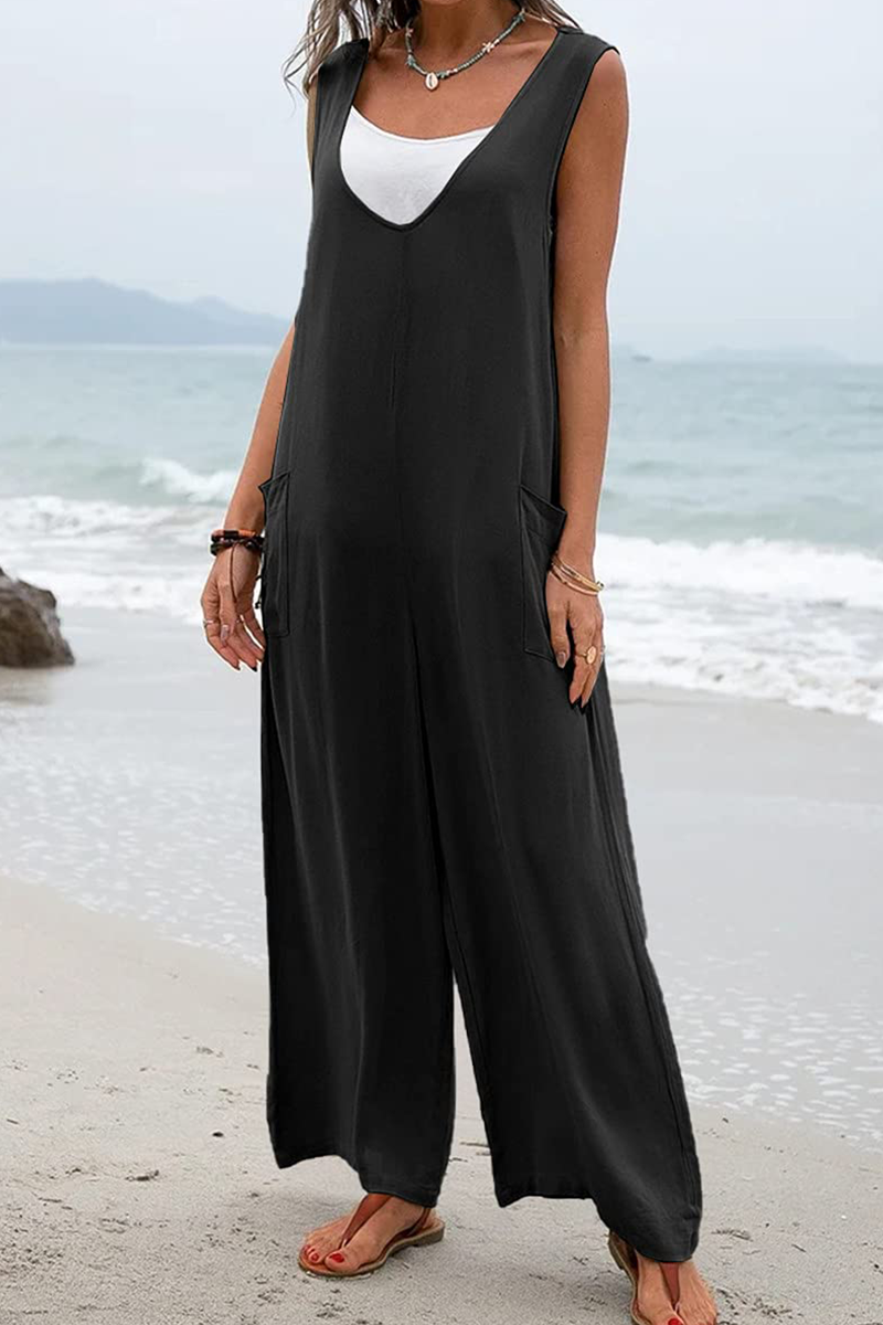 Patchwork U Neck Straight Jumpsuits(5 Colors)