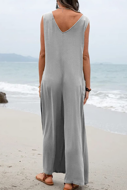 Patchwork U Neck Straight Jumpsuits(5 Colors)