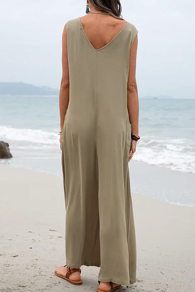 Patchwork U Neck Straight Jumpsuits(5 Colors)