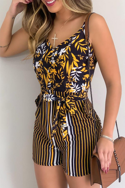 Print Patchwork Spaghetti Strap Straight Jumpsuits(6 Colors)