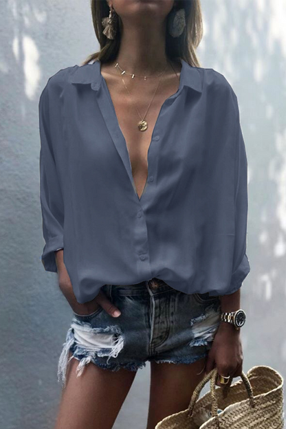Patchwork Turndown Collar Blouses(8 Colors)