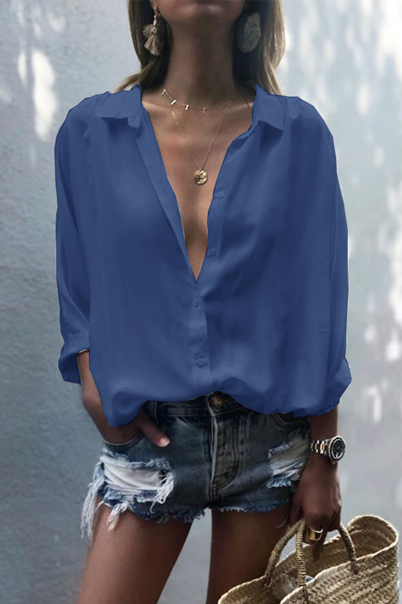 Patchwork Turndown Collar Blouses(8 Colors)