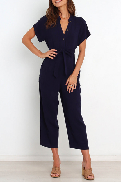 Bandage V Neck Straight Jumpsuits(3 Colors)