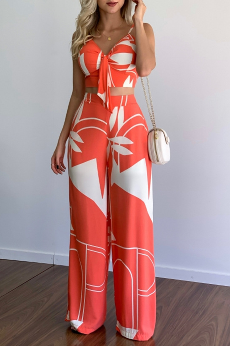Print Patchwork Spaghetti Strap Straight Jumpsuits(5 Colors)
