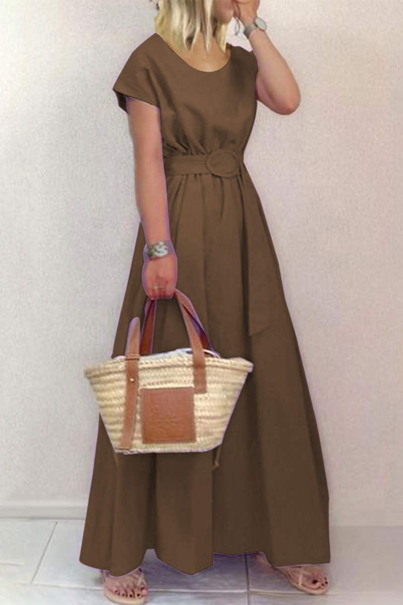 Patchwork O Neck Waist Skirt Dresses
