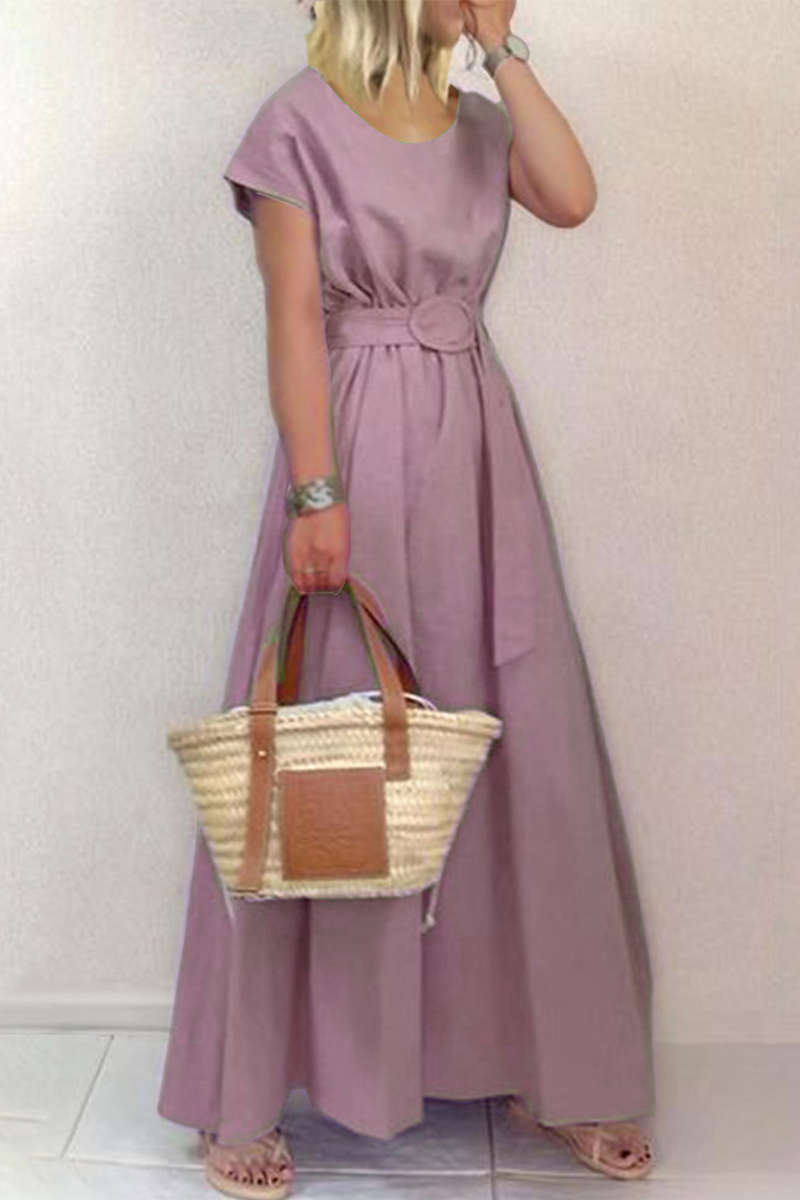 Patchwork O Neck Waist Skirt Dresses