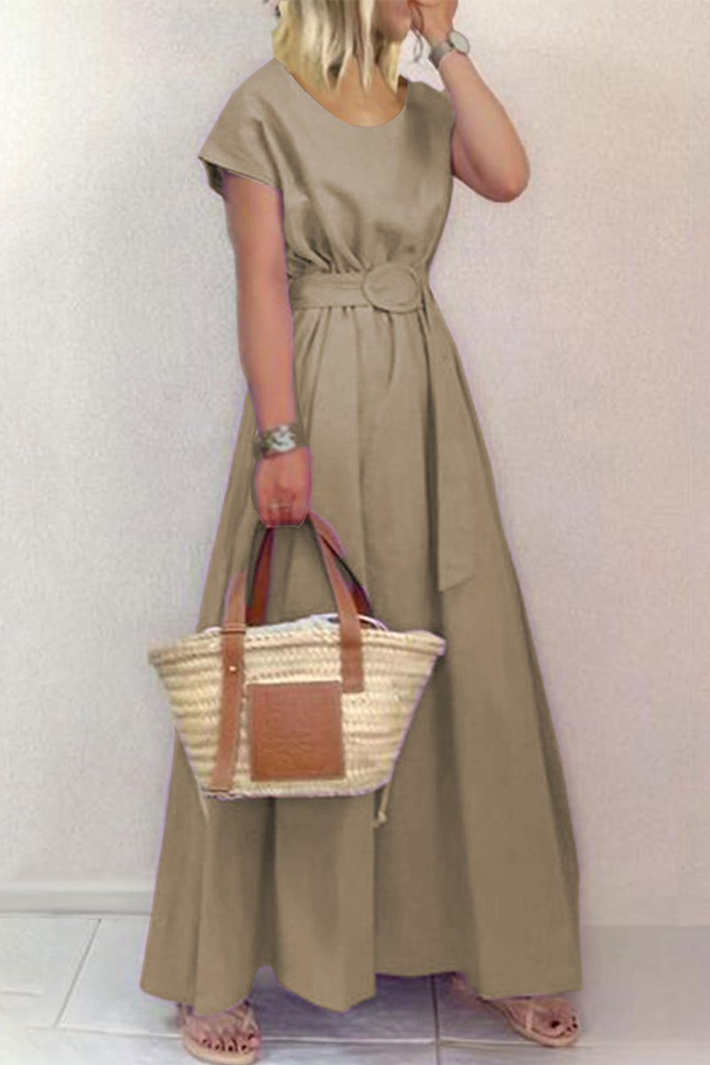 Patchwork O Neck Waist Skirt Dresses