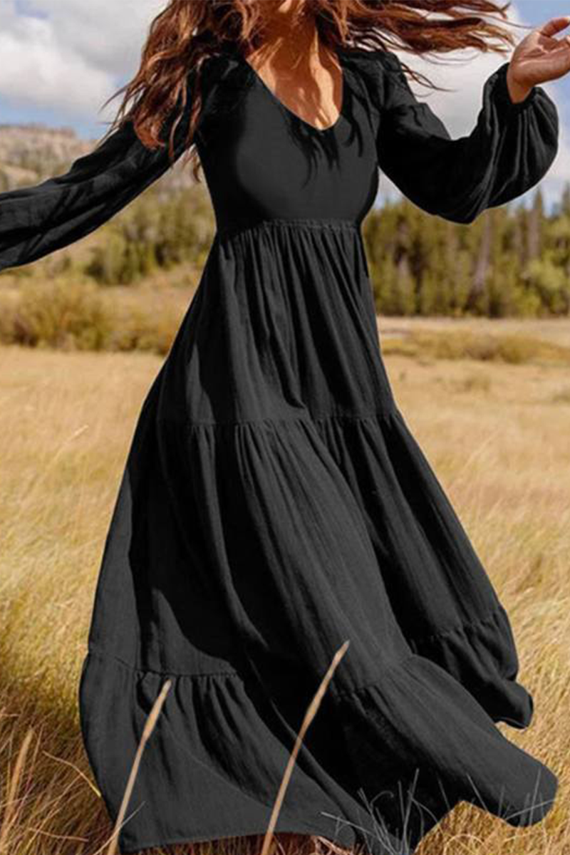 Flounce U Neck Cake Skirt Dresses(3 Colors)
