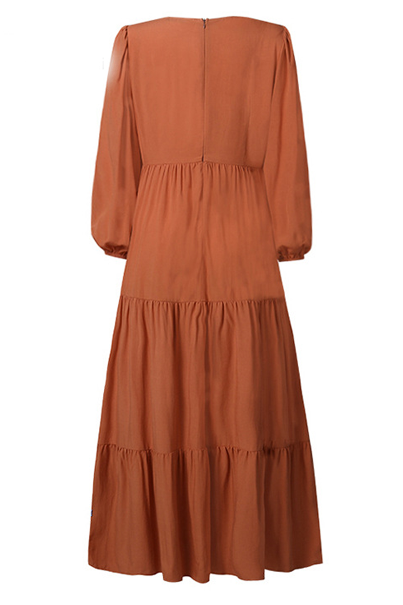 Flounce U Neck Cake Skirt Dresses(3 Colors)