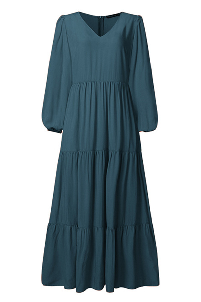 Flounce U Neck Cake Skirt Dresses(3 Colors)