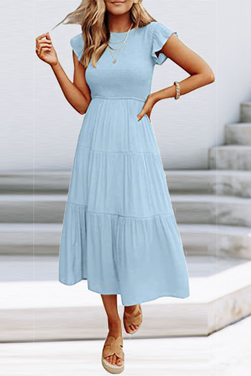 Flounce O Neck Cake Skirt Dresses（9 Colors）