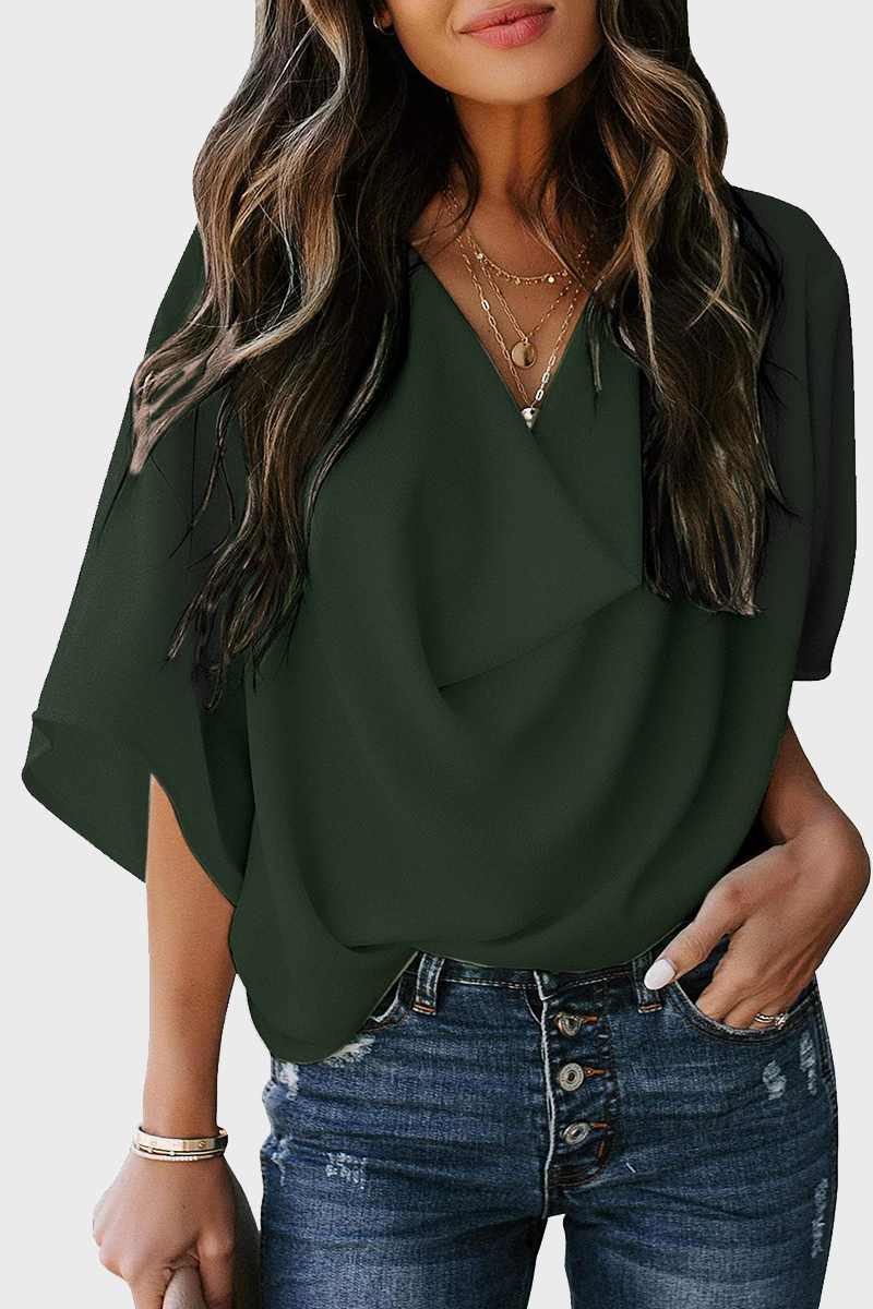 Patchwork V Neck Blouses(7 Colors)
