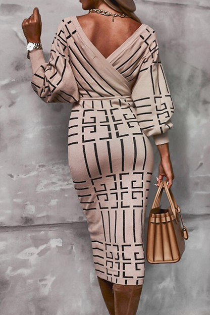 Print Patchwork V Neck Waist Skirt Dresses(3 Colors)
