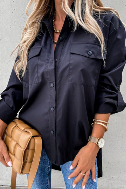 Patchwork Turndown Collar Blouses