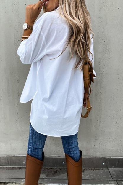 Patchwork Turndown Collar Blouses
