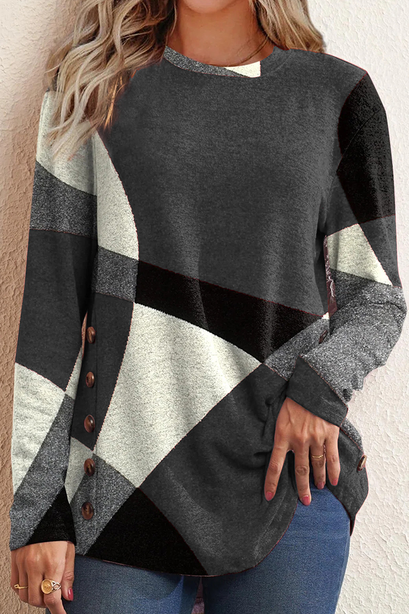 Print Patchwork O Neck Sweaters(5 Colors)