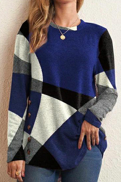 Print Patchwork O Neck Sweaters(5 Colors)