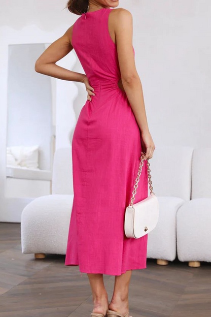 Hollowed Out O Neck Waist Skirt Dresses(4 Colors)