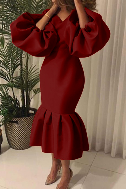 Patchwork V Neck Cake Skirt Dresses(6 Colors)