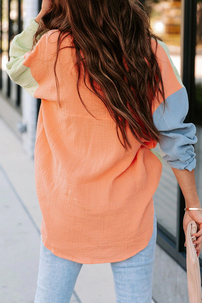 Patchwork Turndown Collar Blouses (4 Colors)