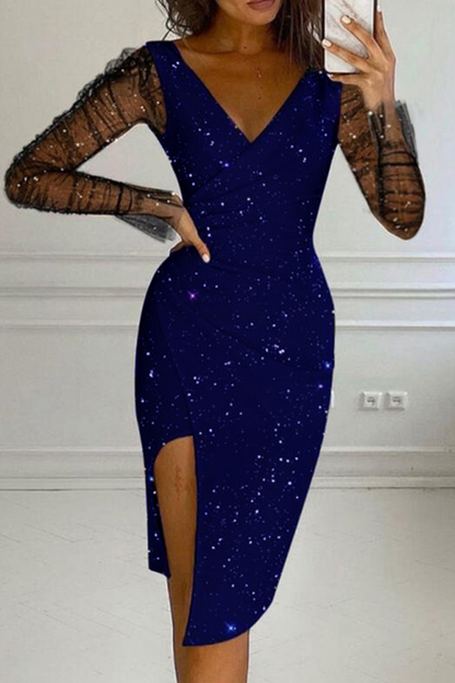 Mesh V Neck Pencil Skirt Dresses(4 Colors)