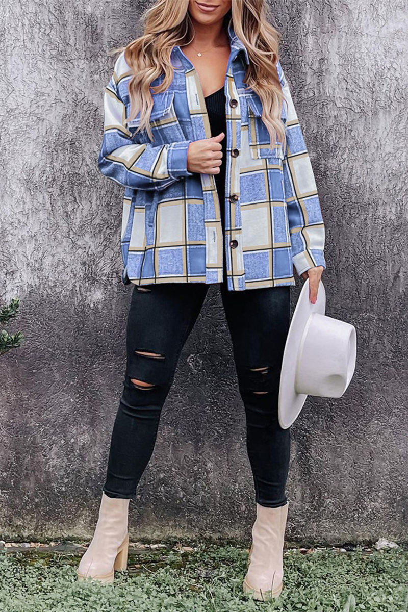 Plaid Patchwork Turndown Collar Blouses(5 Colors)