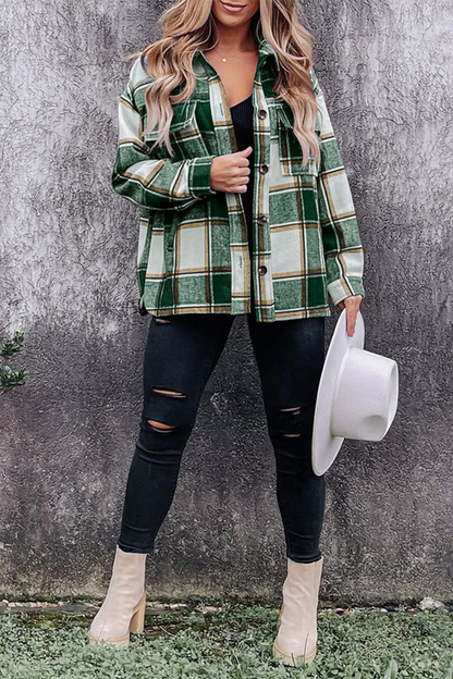 Plaid Patchwork Turndown Collar Blouses(5 Colors)