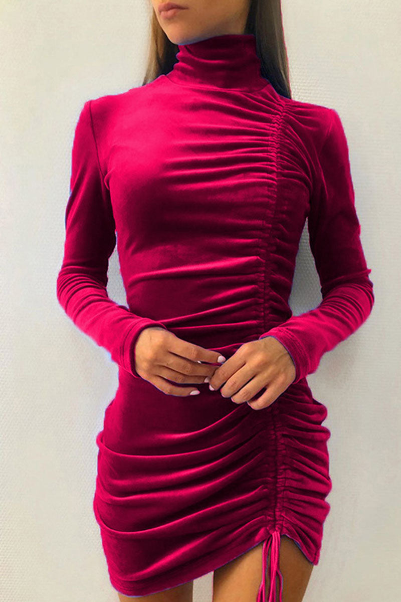 Draw String Half a Turtleneck Wrapped Skirt Dresses(8 Colors)