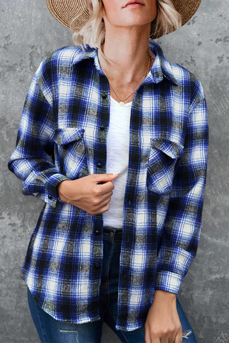 Plaid Patchwork Turndown Collar Blouses(6 Colors)