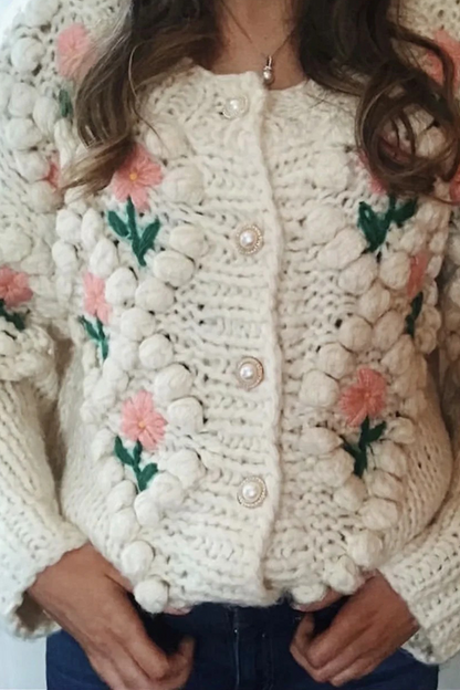 Patchwork Hollowed Out Cardigan Collar Sweaters