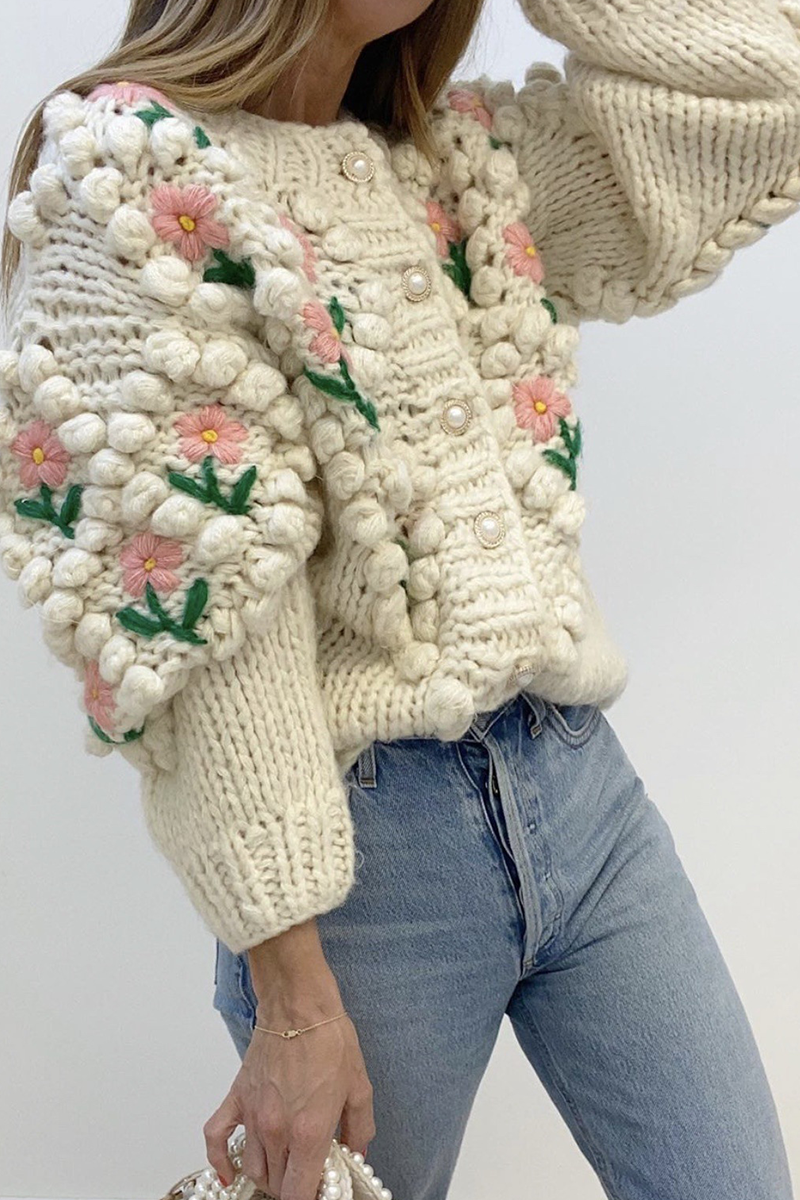 Patchwork Hollowed Out Cardigan Collar Sweaters