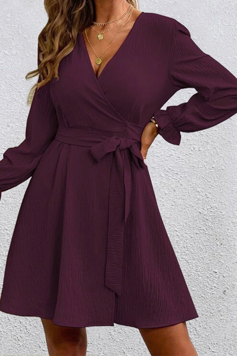 Patchwork V Neck Waist Skirt Dresses(4 Colors)