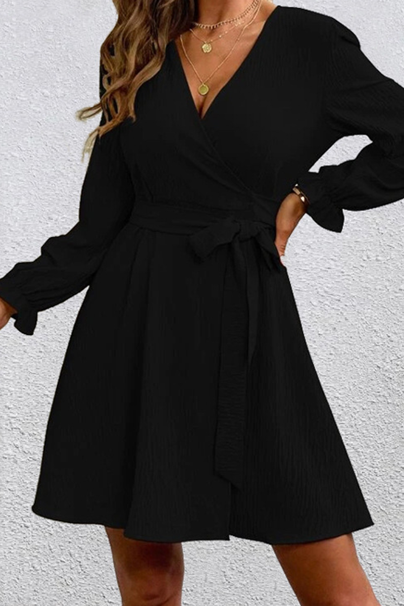 Patchwork V Neck Waist Skirt Dresses(4 Colors)